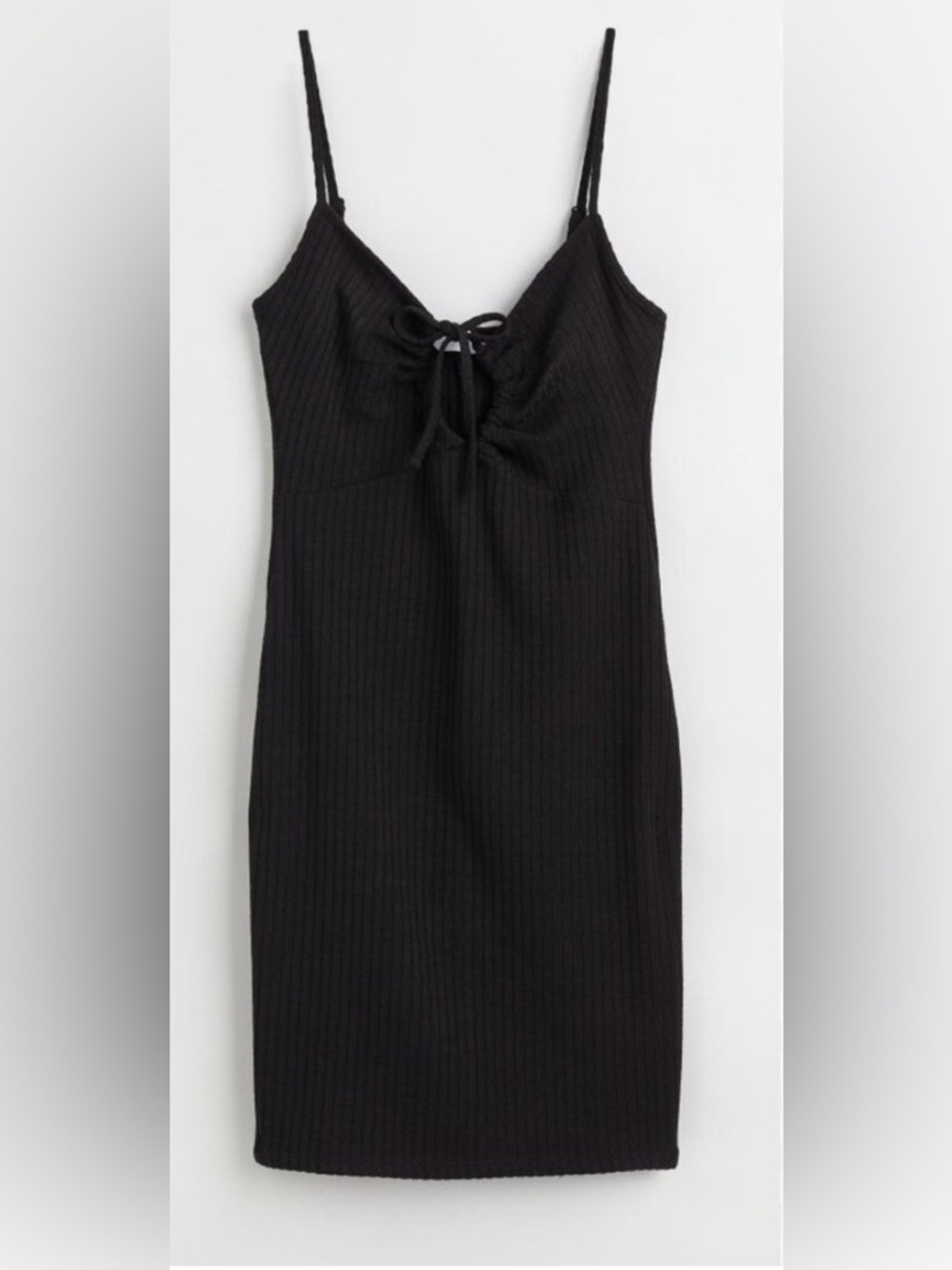 H&M Black Ribbed Tie-Front bodycon Dress large